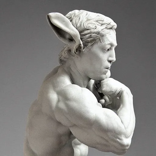 Image similar to “muscular rabbit, highly detailed, realistic, marble sculpture, Michelangelo sculpture, very old, dusty”