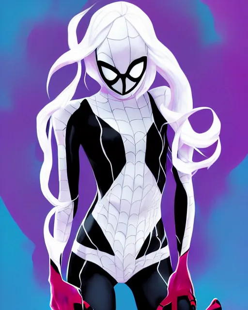 Image similar to portrait of Emma Stone as Spider-Gwen venom, art by lois van baarle and loish and ross tran and rossdraws and sam yang and samdoesarts and artgerm, middle shot, digital art, highly detailed, intricate, sharp focus, Trending on Artstation HQ, deviantart, unreal engine 5, 4K UHD image