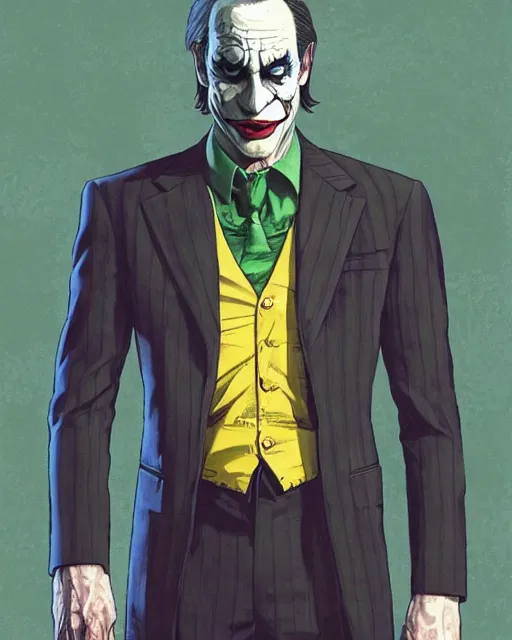 Image similar to portrait of saul goodman as the joker, gta loading screen, art by makoto shinkai and peter elson, bernie wrightson