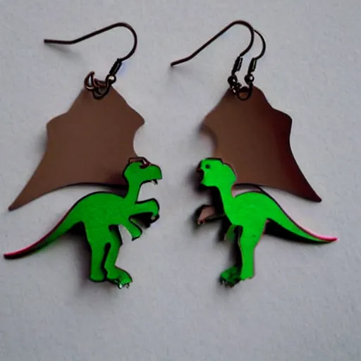 Image similar to 2d lasercut dinosaur earrings, popular on artstation, popular on deviantart, popular on pinterest