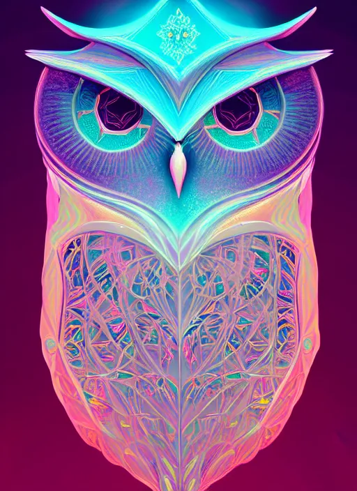 Image similar to symmetry!! product render poster vivid colors divine proportion owl, ice and snow, glowing fog intricate, elegant, highly detailed, digital painting, artstation, concept art, smooth, sharp focus, illustration,