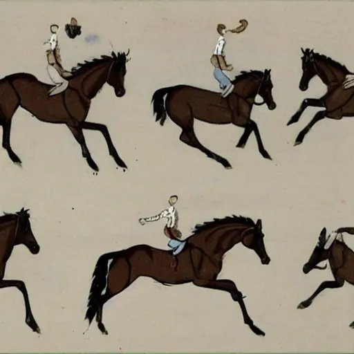 Image similar to an animation of a horse running frame by frame, separated into equally sized frames, from'learning to animate'