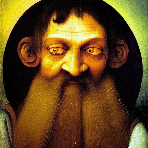 Prompt: terence mckenna portrait painting by hieronymus bosch