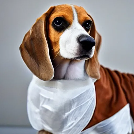 Prompt: A beagle dressed as an angel.