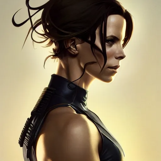 Prompt: kate beckinsdale as aeon flux profile picture by greg rutkowski, dynamic pose, intricate, futuristic, fantasy, elegant, by stanley artgerm lau, greg rutkowski, thomas kindkade, alphonse mucha, loish, norman rockwell,