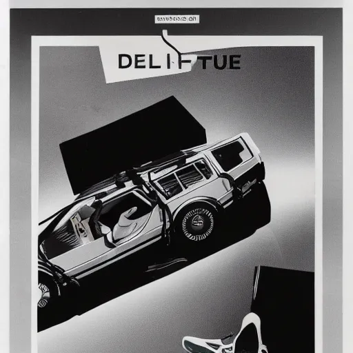 Image similar to an advertisement photo of a shoe design in the style of a DeLorean