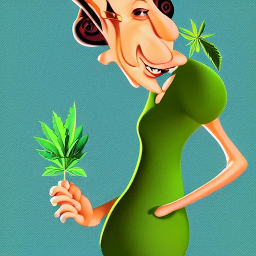Prompt: cartoon caricature portrait of a character trying out a fat cannabis joint with sensibility. octane 4 k render by eyvind earle, female australian award winning illustration