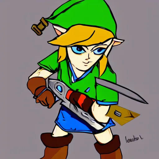 Prompt: legend of zelda evil link with a chainsaw