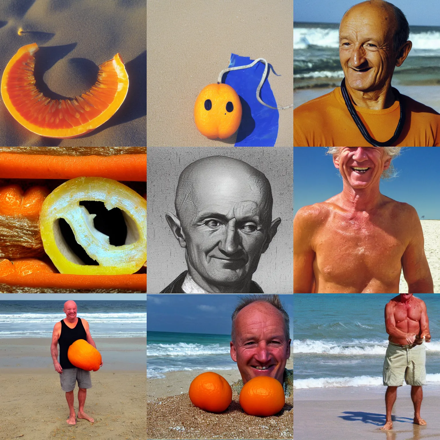 Image similar to john locke, orange peel smile, beach, lost