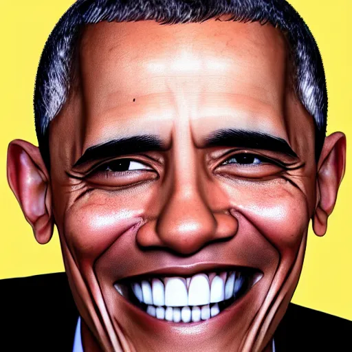 Image similar to scary photograph of barack obama with horrible teeth, close - up photograph taken on an iphone 4, flash lighting, 4 k