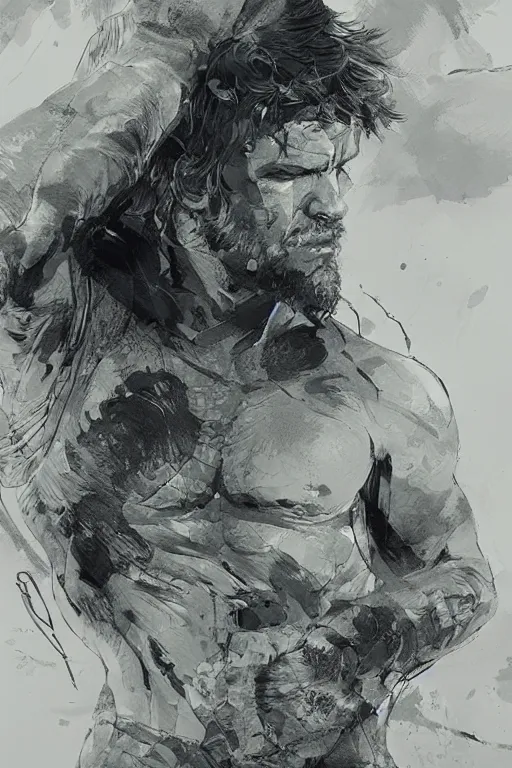 Image similar to portrait of snake from mgs, pen and ink, intricate line drawings, by craig mullins, ruan jia, kentaro miura, greg rutkowski