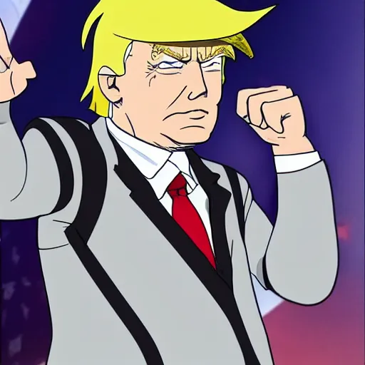 Prompt: donald trump as a main antagonist in anime