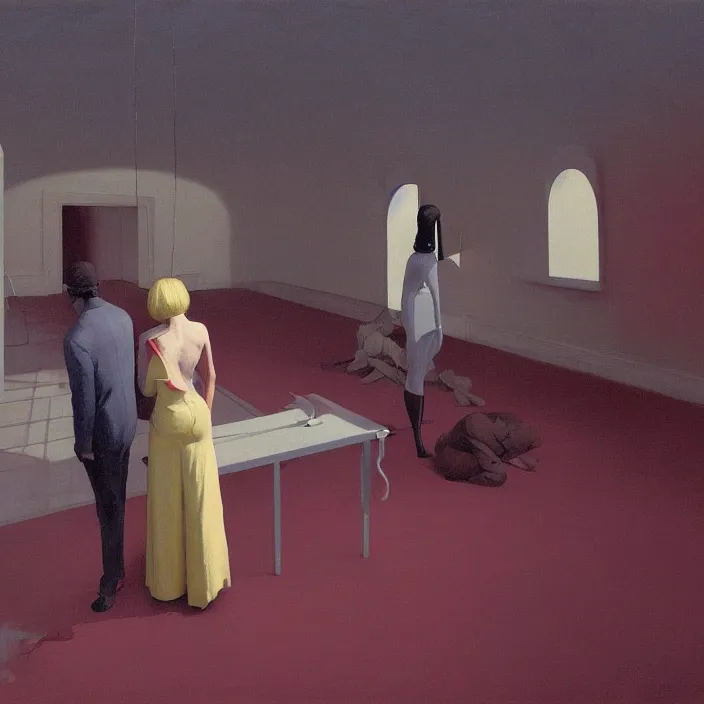 Image similar to the disinvention of time, liberation, by edward hopper and james gilleard, zdzislaw beksinski, open ceiling, highly detailed, black people, painted by francis bacon, painted by james gilleard, surrealism, airbrush, ilya kuvshinov, wlop, stanley artgerm, very coherent, art by takato yamamoto and james jean