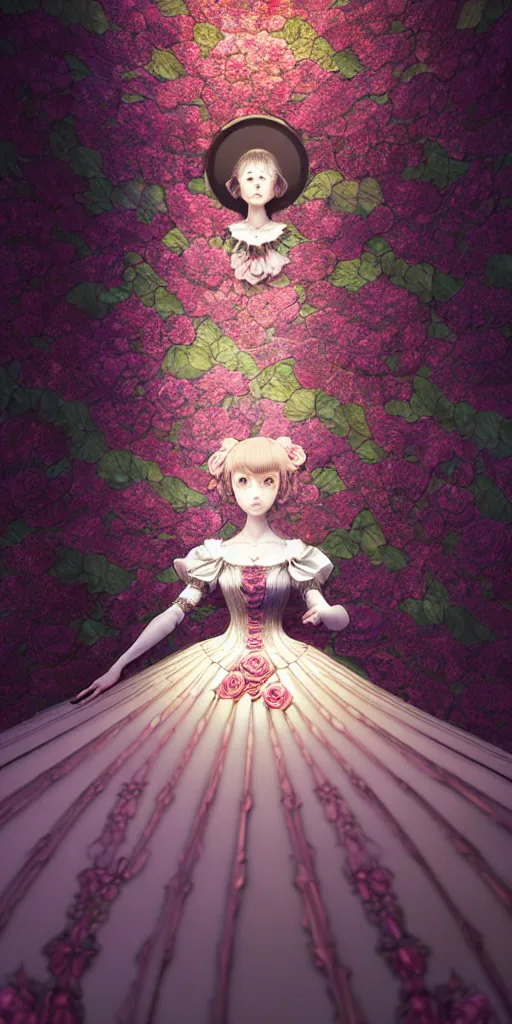 Image similar to the beautiful hyperdetailed physical rendering of a single rose flower wedding gothic lolita dress clothing design display in show in front of your eyes, perfectly shaded, atmospheric lighting, in the style of makoto shinkai, raphael lacoste louis comfort tiffany, stanley artgerm lau, wlop, rossdraws, 8 k hd, fine texture structure, 3 drender,