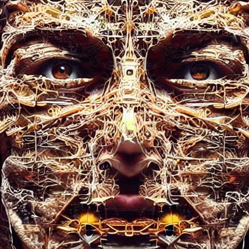 Image similar to artificial intelligence face being built piece by piece, epic, breathtaking, intricate details, in the style of salvador dali