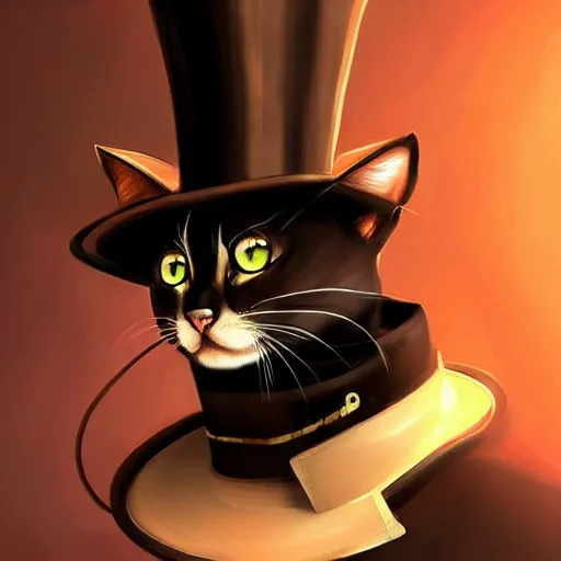 Image similar to A cat with wearing a top hat, stunning visuals, ultra detailed, dynamic lighting, trending on art station, concept art,