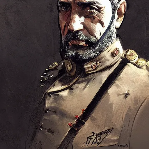 Image similar to portrait of an old spanish captain manuel fraga iribarne, colourised, face portrait, epic, tragic, military art, fantasy, dieselpunk, hd shot, digital portrait, beautiful, artstation, comic style, by artgerm, guy denning, jakub rozalski, magali villeneuve and charlie bowater