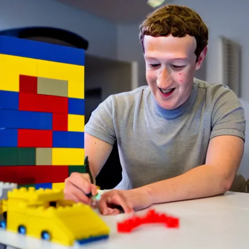 Prompt: mark zuckerberg building a website from legos