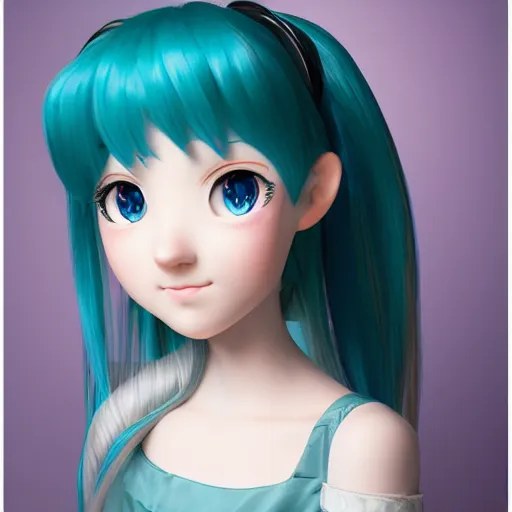 Image similar to a portrait of the young lady hatsune miku of the house lancaster, blue eyes, blue hair, porcelain skin, national portrait gallery