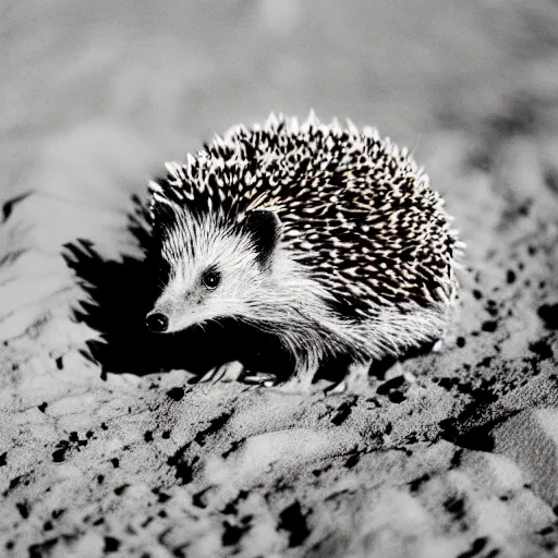 Prompt: a hedgehog on the moon, photography