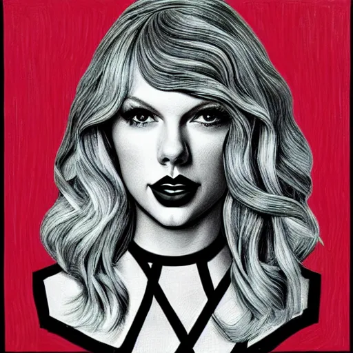 Image similar to portrait of taylor swift, mashup between mc escher and vincent van gogh