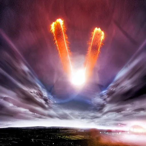 Image similar to A huge missile hits Oslo, Nuclear Explosion, Realistic, HDR, Real Event, HDD, Ultra Lightning,