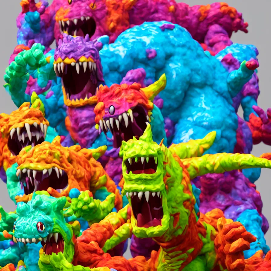 Image similar to 3 d render of a colorful monster kaiju!!! sofubi!!!! soft vinyl toy, promo shots 4 k photography