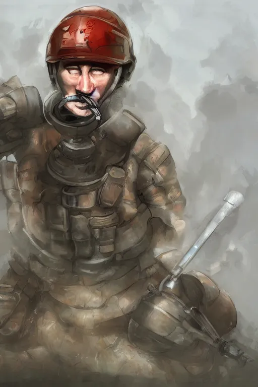 Prompt: Putin inhaling from Copium tank, digital painting, trending on Artstation
