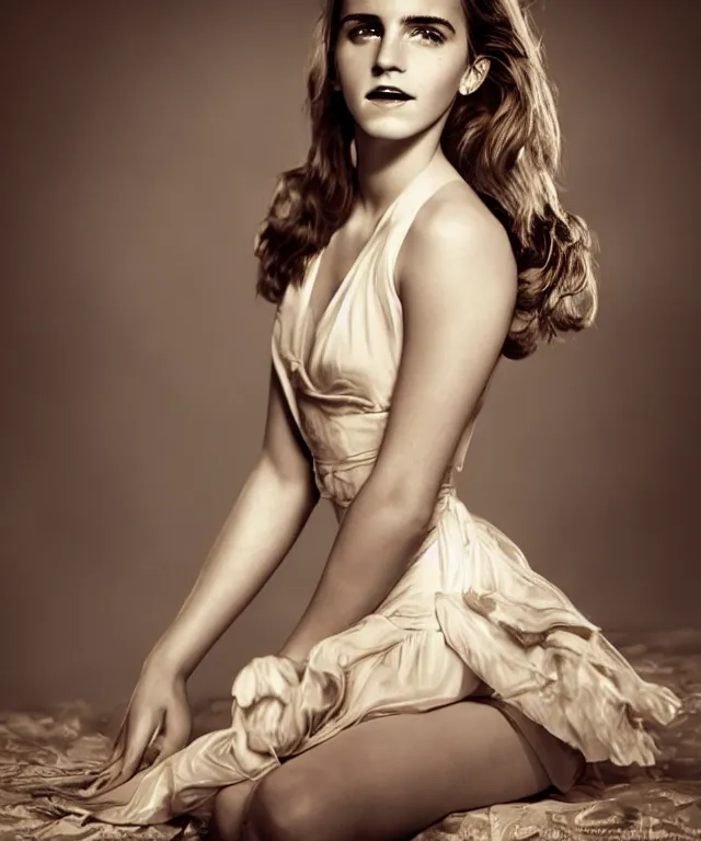 Prompt: epic full body portrait of Emma Watson, by Irakli Nadar, Gil Elvgren 50mm, award winning photography