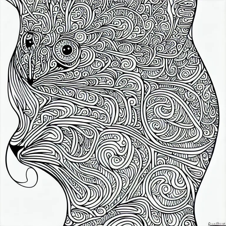 Prompt: beautiful cat's head, ornamental, fractal, line art, vector, outline, simplified, colouring page