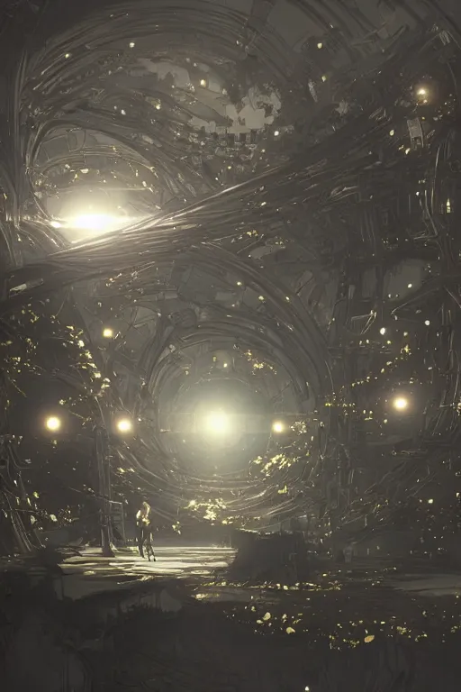 Image similar to nier automata concept scenery. antiinfinity gold trim. antimirror pixiv scenery art. antibiomechanical nier automata. anticeramic antiextension. infinitely detailed. luminous! light! magic!