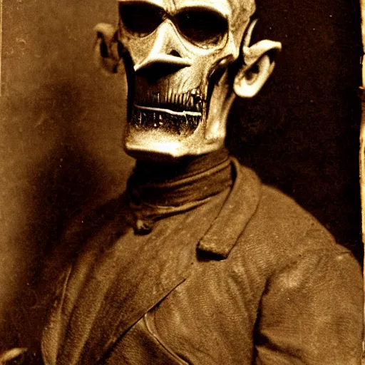 Prompt: 19 century version of thrall from world of fallout ghoul photography by Louis Daguerre