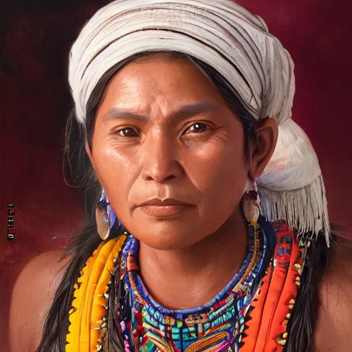 Image similar to portrait of an guatamalese woman ( 3 5 ) from guatamala in 2 0 2 1, an oil painting by ross tran and thomas kincade