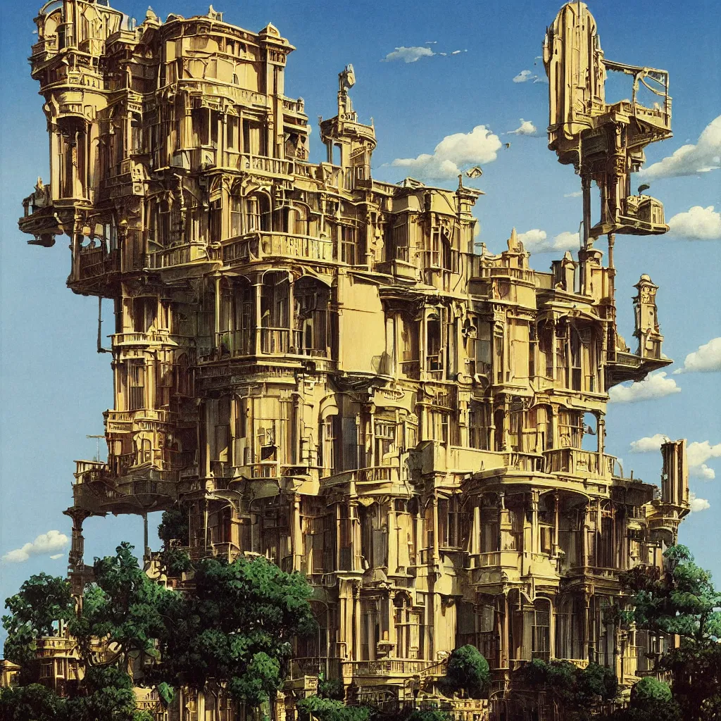 Prompt: a single! colorful!! tall victorian house clear empty sky, a high contrast!! ultradetailed photorealistic painting by dean ellis, roger dean and giorgio de chirico, hard lighting, masterpiece