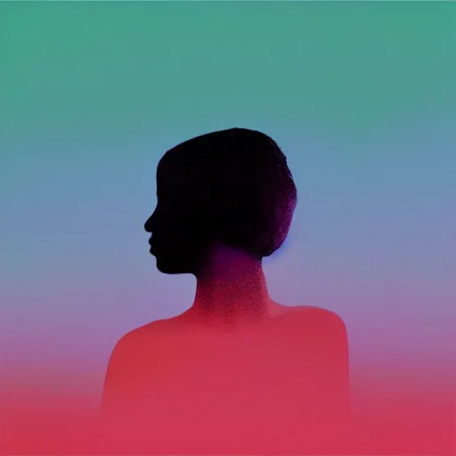 Prompt: reaction-diffusion pattern forming the pastel silhouette of woman as an album cover