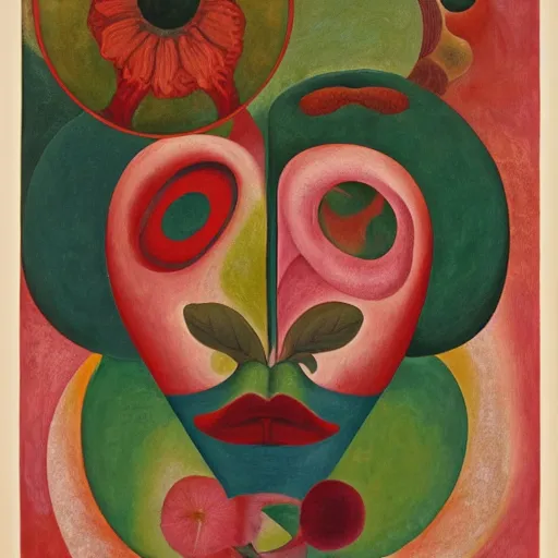 Image similar to floral face portrait by leonetto cappiello and wojciech siudmak and ernst fuchs, anni albers, oil on canvas