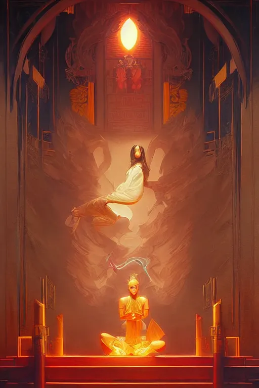 Prompt: temple, taoism, synthwave, painting by greg rutkowski, j. c. leyendecker, artgerm