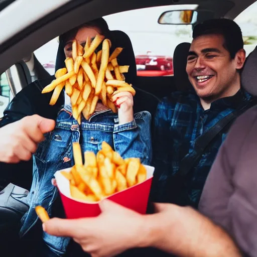 Image similar to photo of a family of fries going on a road trip