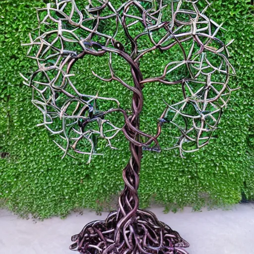 Prompt: mechanical cyber tree of life cross ivy vine botanical contraption