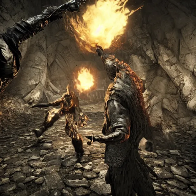 Prompt: johny knoxville running from a monster in dark souls while filming jackass film, volumetric, realistic, cinematic lighting, ray tracing, unreal engine 5, unreal engine render, octane render, hyper realistic, photo, 8 k