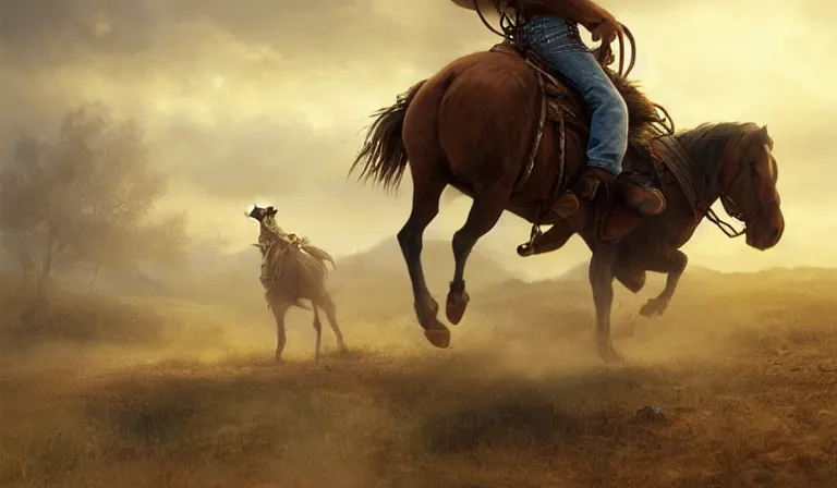 Image similar to cowboy ridding on horse to town in the old west, sharp focus, intricate, elegant, digital painting, artstation, matte, highly detailed, concept art, illustration, volumetric lighting, bokeh light, art by greg olsen and liz lemon swindle