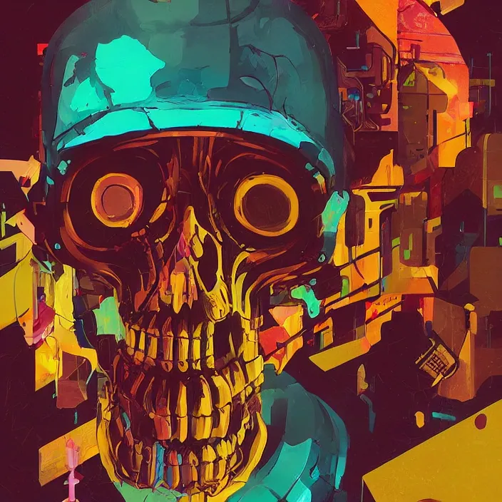 Prompt: a colorful comic noir illustration painting of a cyberpunk skull by sachin teng and sergey kolesov and sam yang and simon stalenhag. in style of graffiti art. hyper detailed, sharp focus, soft light. octane render. ray tracing. trending on artstation