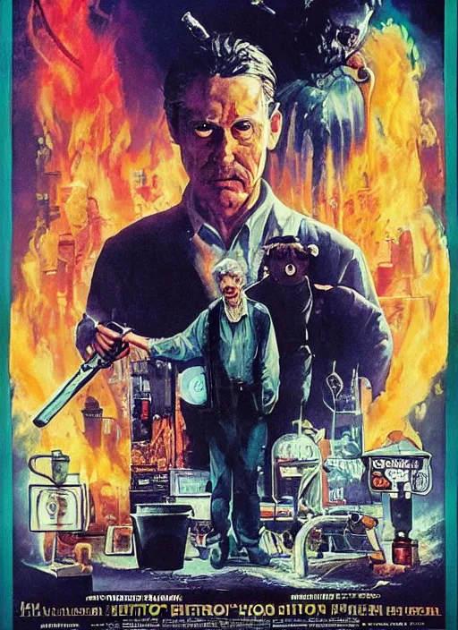 Image similar to a movie poster for horror with a pipe broken with a fountain of whater, poster art by drew struzan, featured on reddit, retrofuturism, movie poster, reimagined by industrial light and magic, poster art