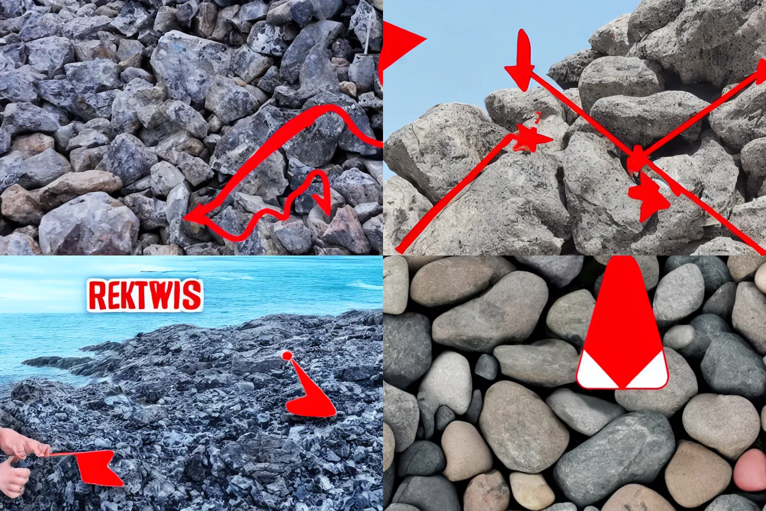 Prompt: A clickbait thumbnail from a YouTube video about rocks, red arrows clickbait in thumbnail