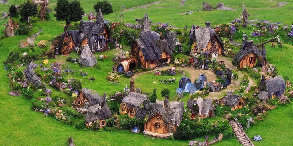 Image similar to hobbiton in the style of howl's moving castle