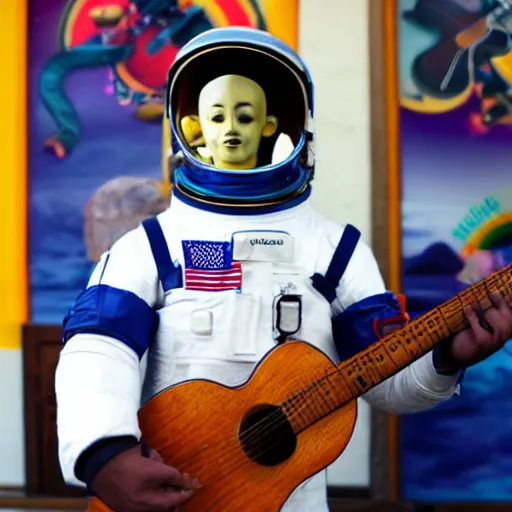 Image similar to an astronaut playing guitar in Cholula