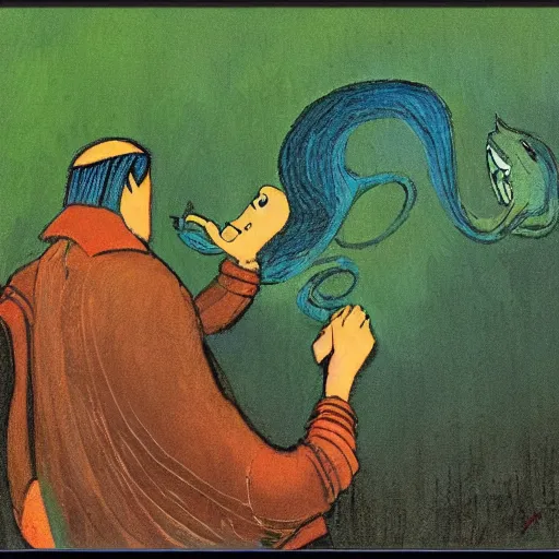 Image similar to navajo green by charles vess, by maurice utrillo accurate. a beautiful illustration of a snake eating its own tail that seems to go on forever.