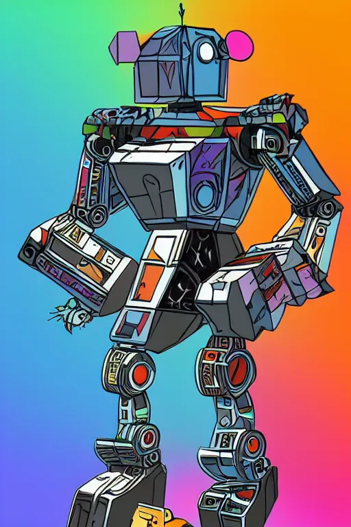 Image similar to cubist battle robot cutout digital illustration cartoon colorful beeple