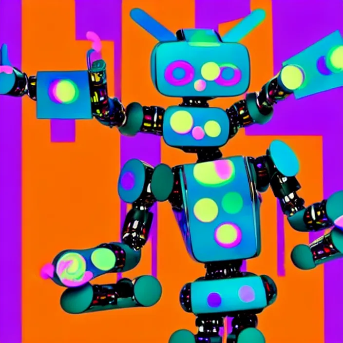 Image similar to a furry robot generating beautiful music, experimental, abstract, colorful, vivid