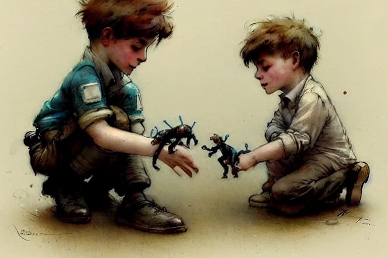 Image similar to ( ( ( ( ( 1 9 5 0 s boy and his small pet robot. muted colors. ) ) ) ) ) by jean - baptiste monge!!!!!!!!!!!!!!!!!!!!!!!!!!!